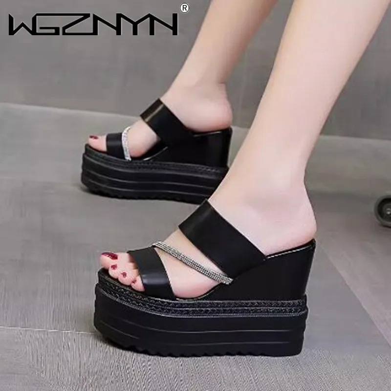 NEW Women Super High Heels Sexy 12CM Heel Wedges Sandals Thick Bottom Platform Slippers Party Sliders Open-toed Designer Sandals