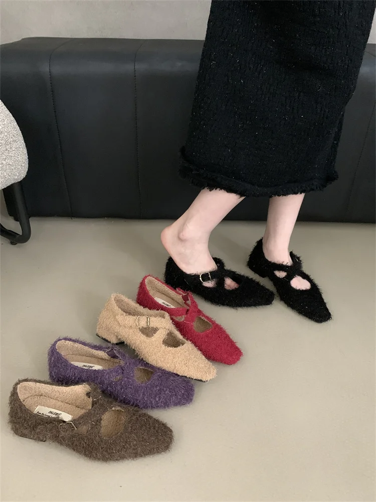 Shoes Woman Comfortable And Elegant Casual Female Sneakers Flats Loafers Fur Pointed Toe Winter Dress New On Heels White Mary