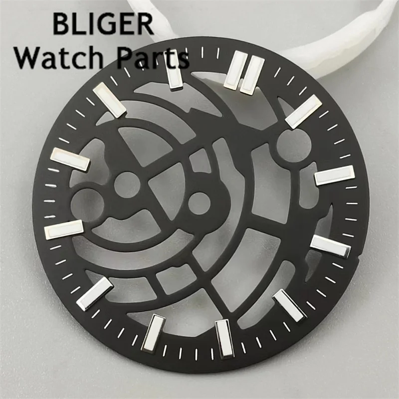 BLIGER 31mm Black watch dial Green luminous dial fit NH70 NH72 movement fit 3 o'clock crown 3.8 o'clock crown 4.5 o'clock crown