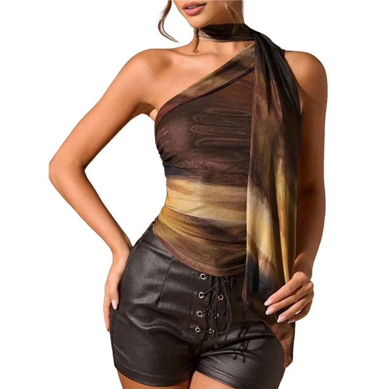 

Women's Leopard Print Tube Top Cheetah Print Top Ruched Strapless Mesh Halter Tops