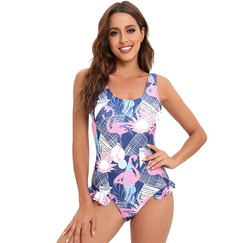 Bikini Sexy de una pieza para verano, traje de baño sin espalda con estampado Floral, traje de baño con volantes, ropa de playa ajustada, traje de baño para la playa 2025