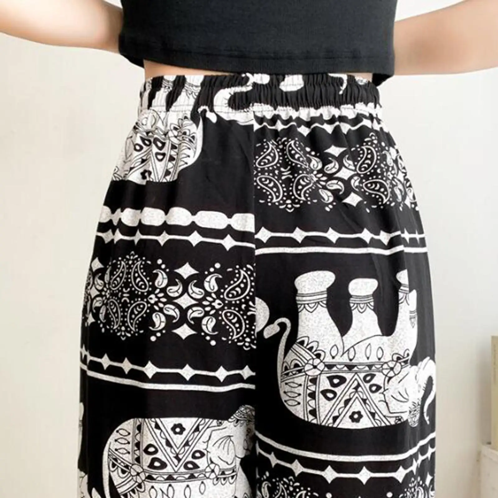 Womens High Waist Wide Leg Harem Pants Boho Yoga Trousers Elephant Print Loose Casual Summer Hippie Beach Festival Vacation