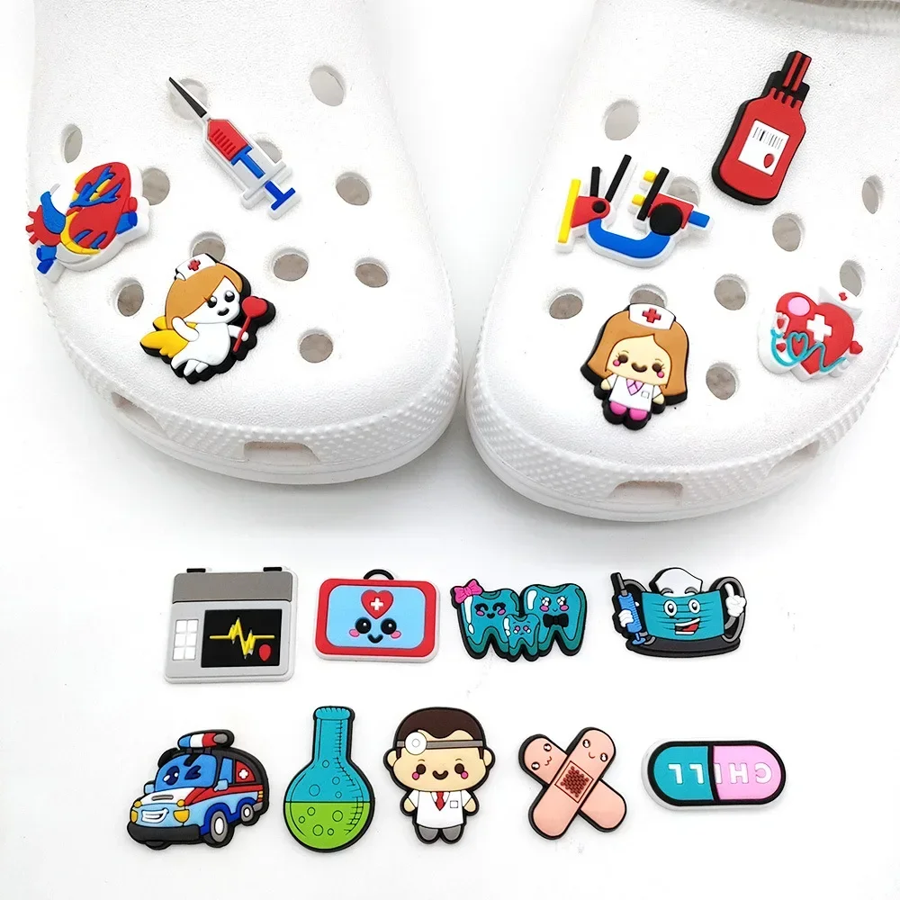 20Pcs Doctors and Nurses Series Shoe Charms for Clogs Bubble Slides Sandals PVC Shoe Decorations Buckle Accessories for Kids