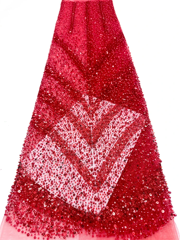 الجملة 2026 الترتر الأفريقي الخرز الدانتيل النسيج 5 ياردة عالية الجودة الفرنسية شبكة تول التطريز الزفاف الدانتيل الزفاف #2