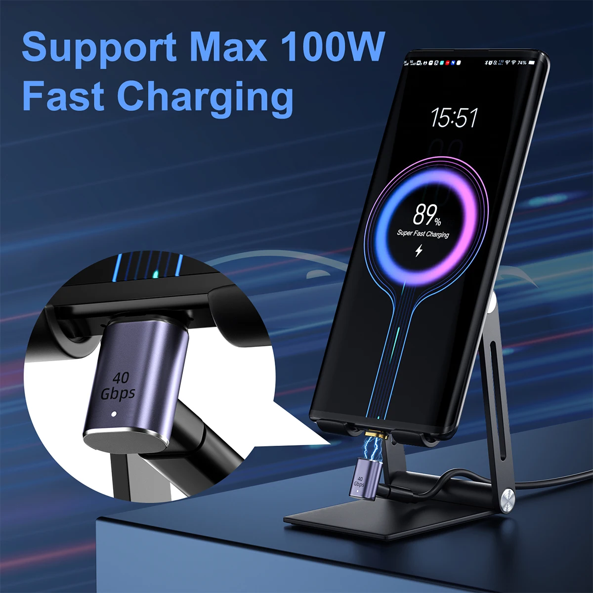 USB4.0 Magnetic Adapter Thunderbolt3 40Gbps 8K@60Hz USB C Data Adapter USB C Male to Female 100W Fast Charging Magnet Converter