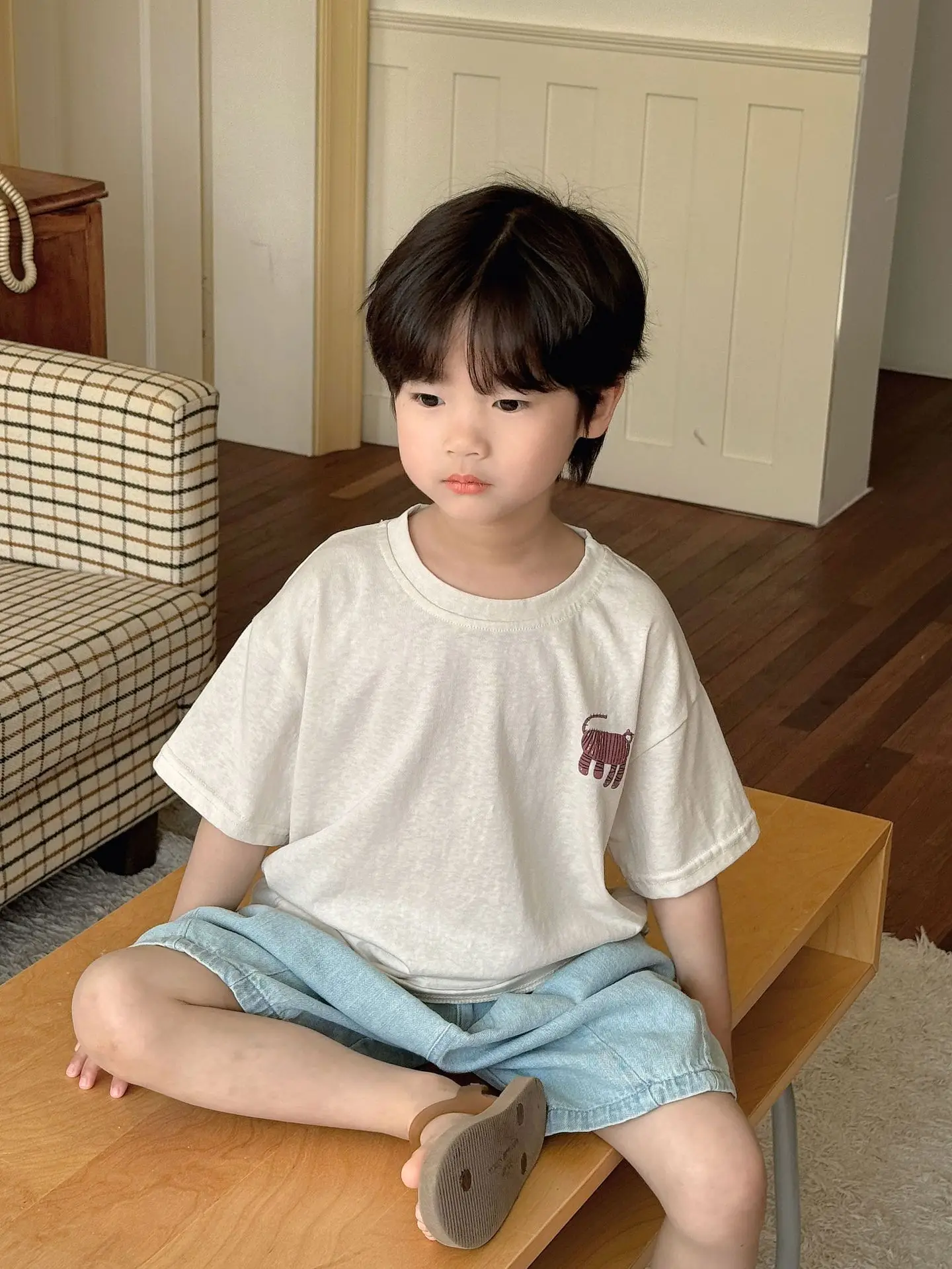 Boys Shirts Chlidren Clothes Summer Korean Style Casual Simple Loose Short Sleeve T-shirt Cartoon Printed Solid Color Shirts