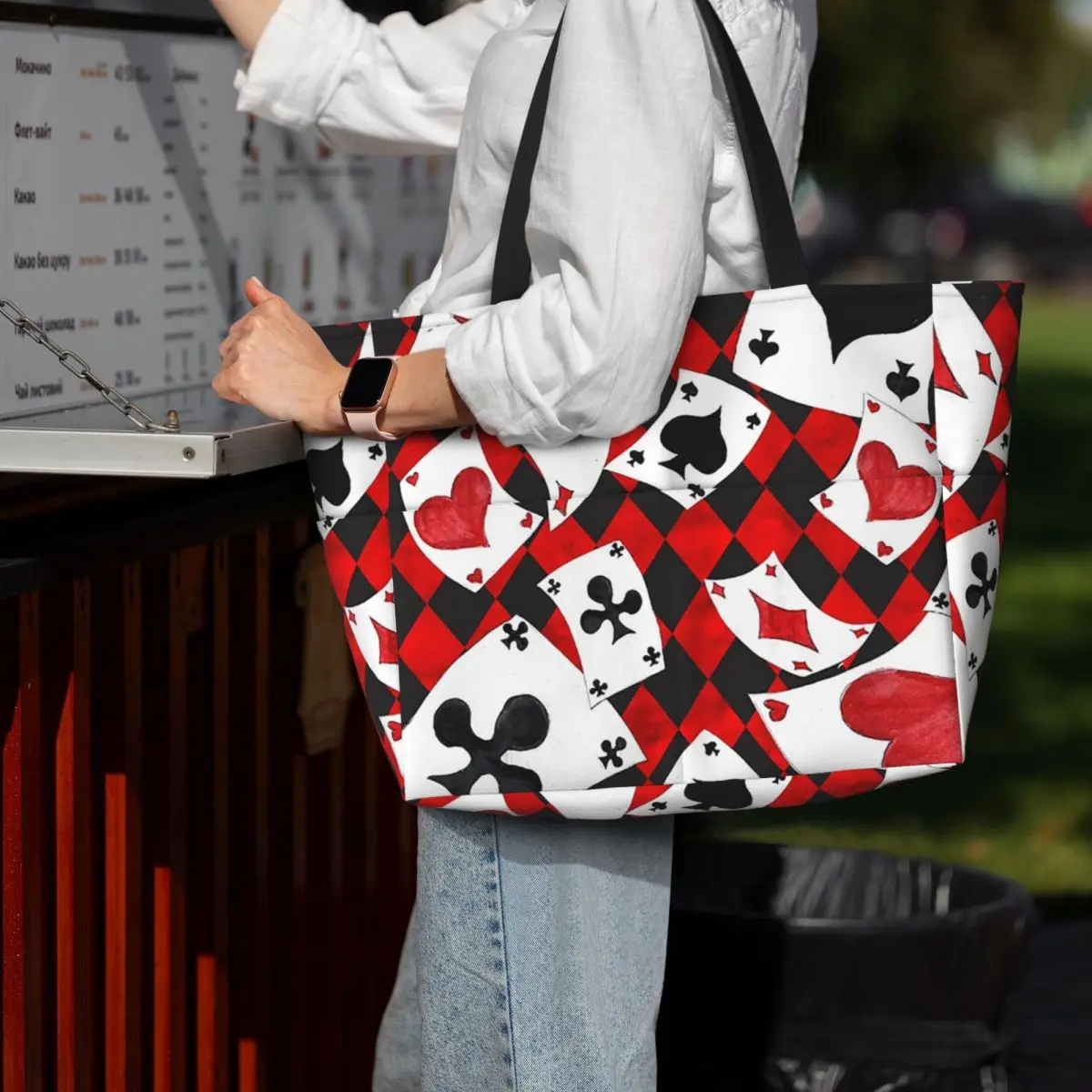 クールなポーカーのトランプ柄ギャンブルカードゲームビーチトートバッグスポーツヨガダッフルラージトートバッグ女性用トラベルバッグフィットネスバッグ