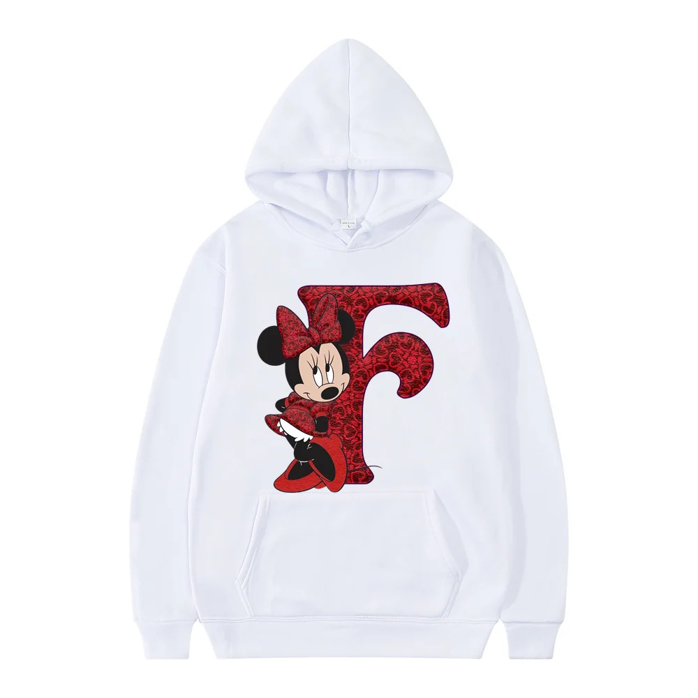 Pulôver Disney-Kawaii para crianças, letra vermelha, A, B, C, D, desenhos animados anime, tops casuais, capuz branco para meninos e meninas, roupas infantis