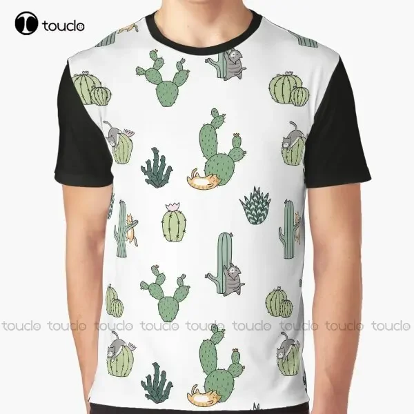 Cacti Cats Graphic T-Shirt Digital Printing Tee Shirts Streetwear Xxs-5Xl New Popular Unisex Christmas Gift