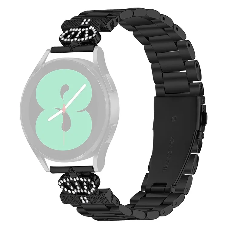 

For Samsung Galaxy Watch4 Classic 42mm / 46mm Metal Strap Crown Shape Rhinestone Decor Watch Band - Black