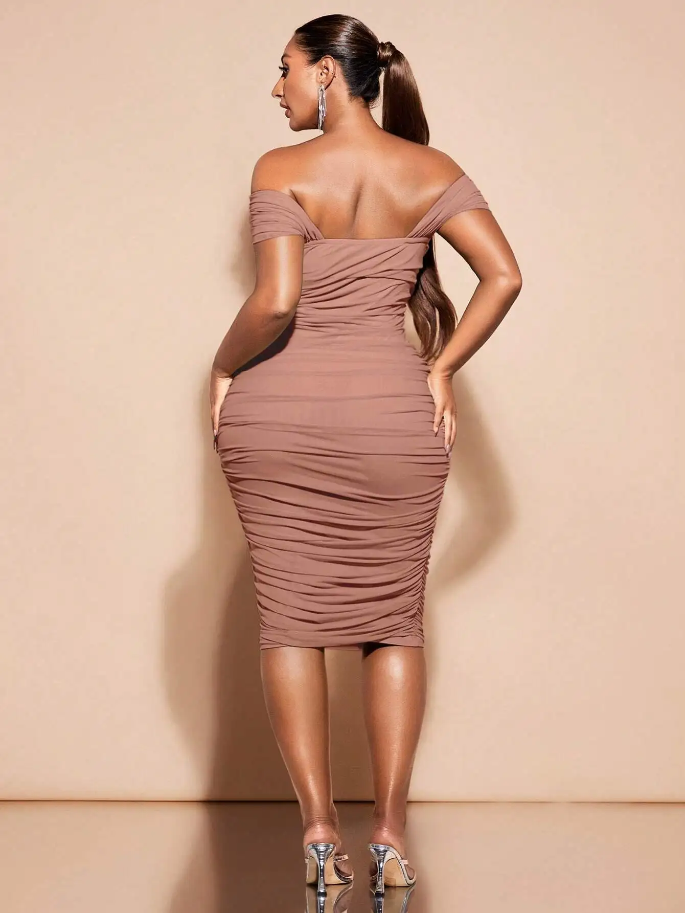 

Off Shoulder Ruched Midi Dress For Women Summer Beach Party Formal Evening