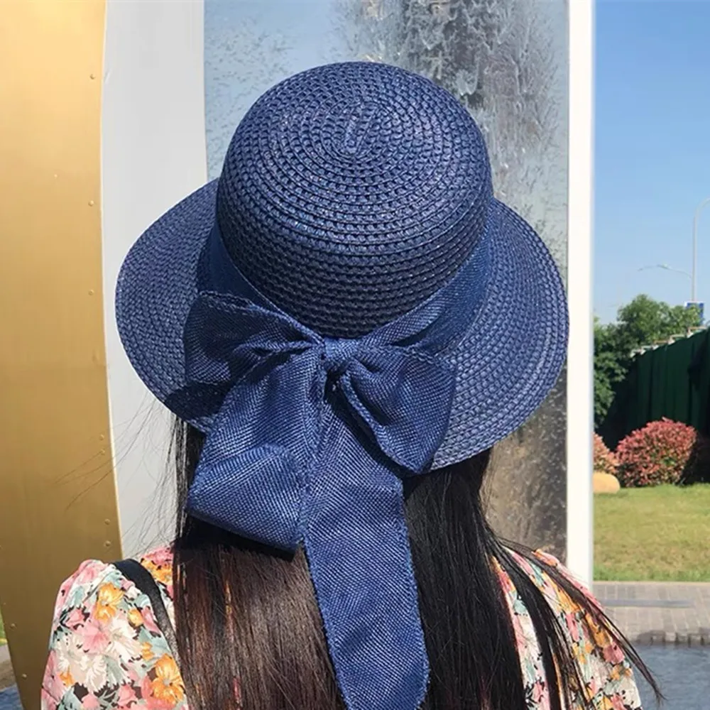 2024 New Summer Sunscreen Hat Bowknot Straw Hat for Women Fashion Wide Brim Sunhat Beach Cap Outdoor Foldable Sweet Breathable