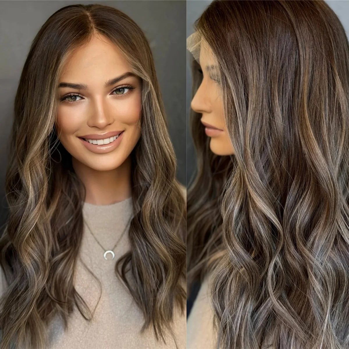 

Парик балаяж из натуральных и синтетических волос, 13x4, с HD-кружевом, без клея, с омбре и коричневыми прядями, для женщин, с эффектом свободных волн