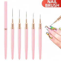 1Pcs French Stripe Nail Art Liner Brush Set Pink Tips Ultra-thin Line Drawing Pen Carved UV Gel Painting Brushes Manicure Tools