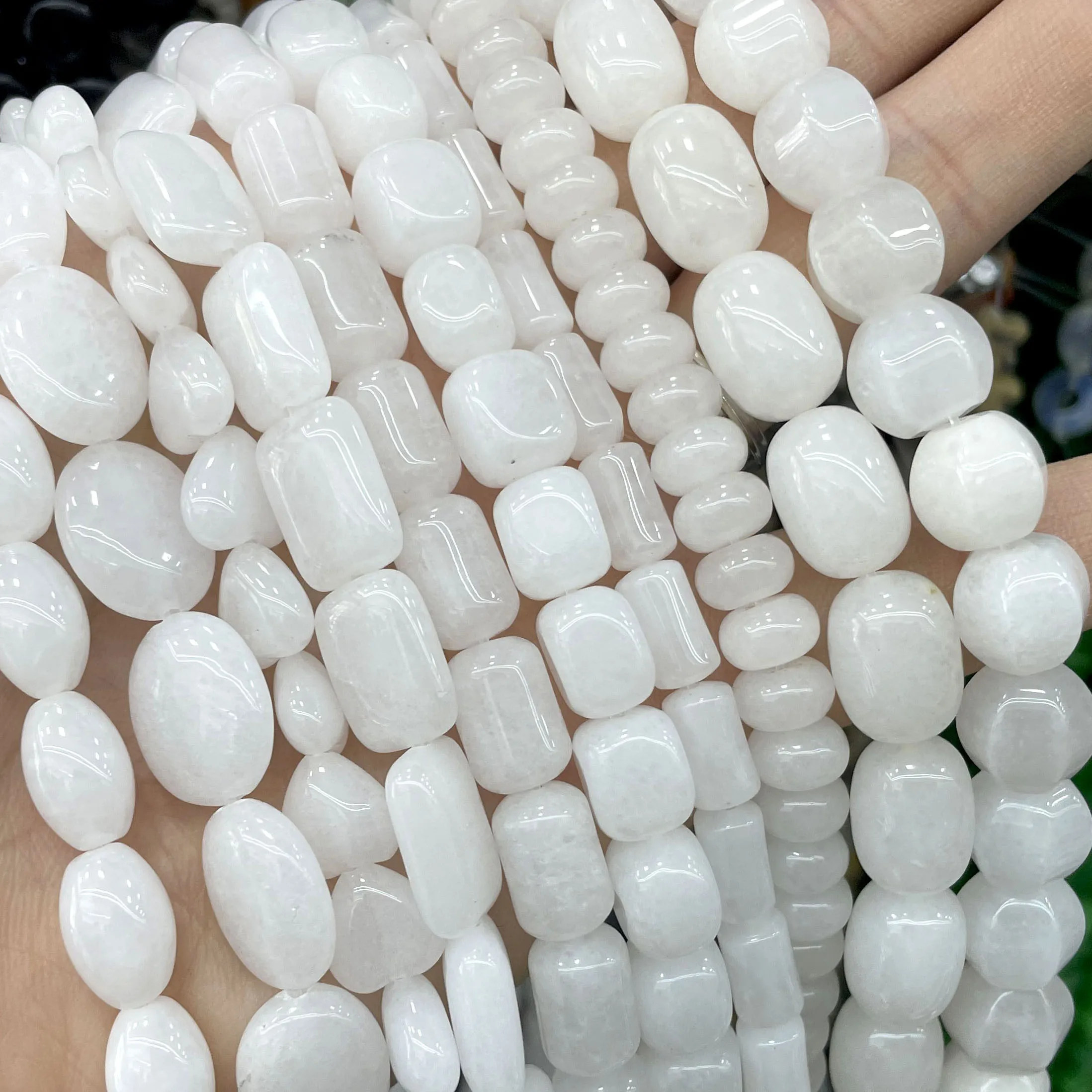White Jades Natural Stone Chalcedony Round Tube Faceted Rondelle Spacer Beads For Jewelry Making Supplies DIY Bracelets Necklace
