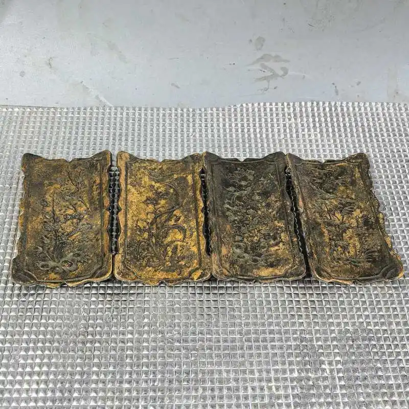 A set of pure copper Mei Lan bamboo and chrysanthemum brush rests, exquisite craftsmanship
