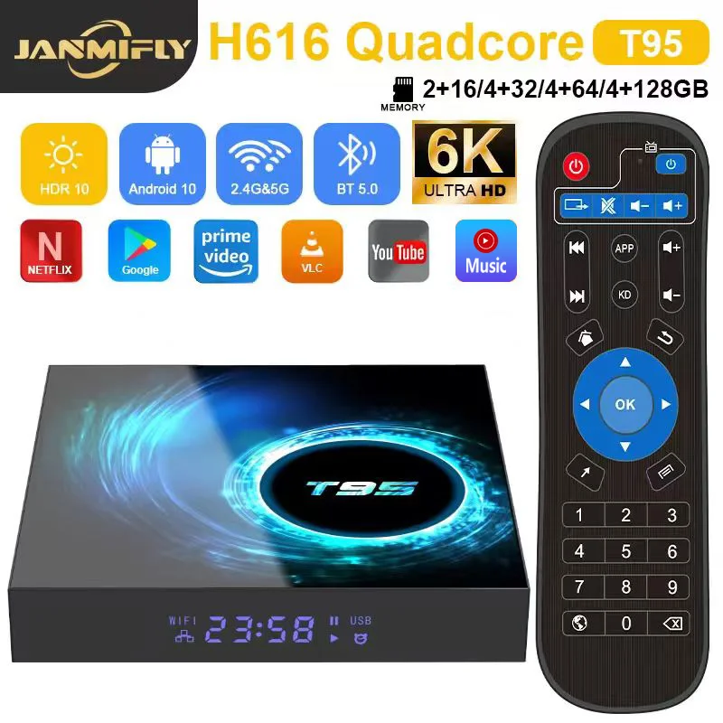 T95 TV Box HD 6K Allwinner H616 Quad-core 3D Graphics Dual Wifi 2.4G & 5G Bluetooth 5.0 Smart Android 10 Player Set-top Box
