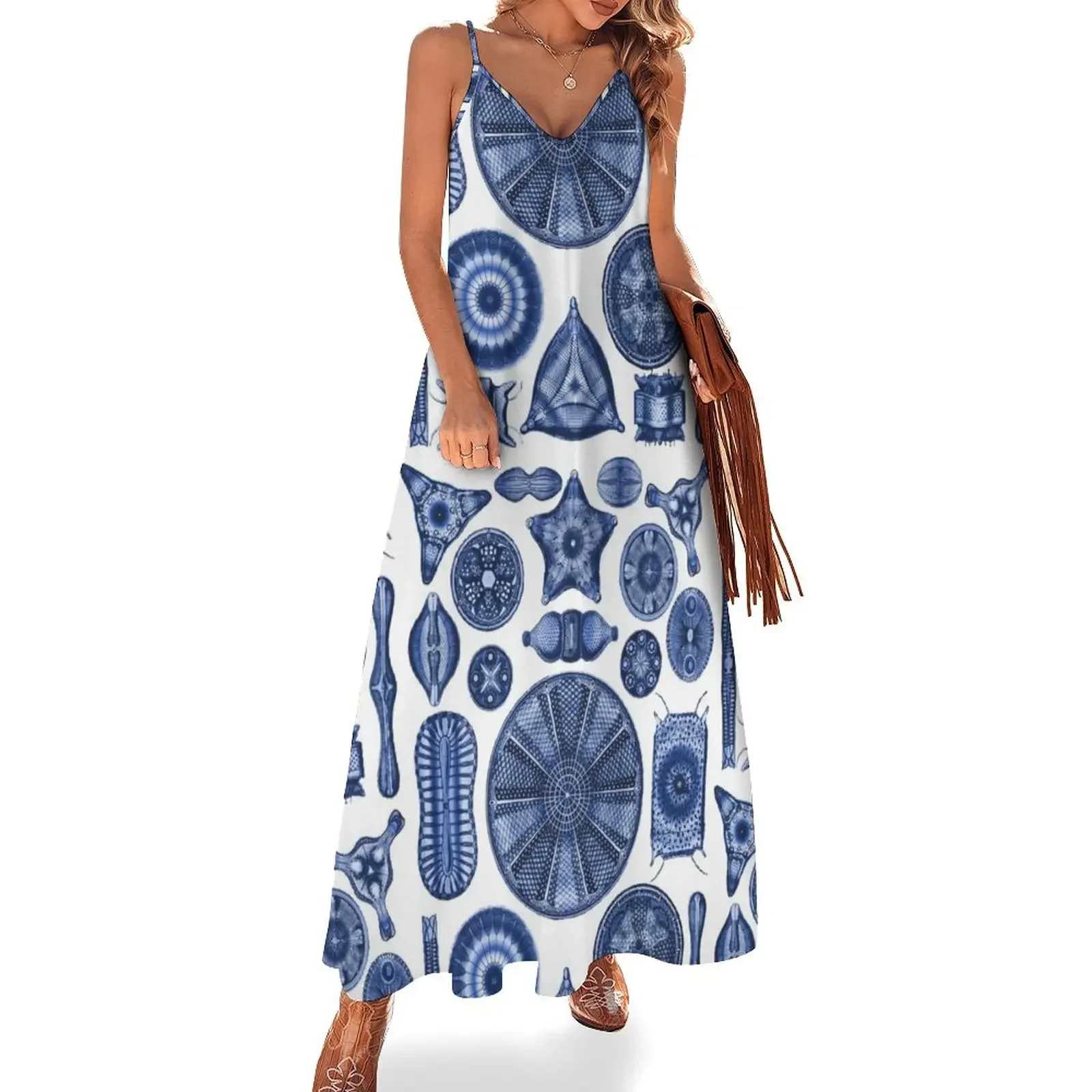 

Ernst Haeckel Diatoms Indigo Blue Sleeveless Dress elegant and pretty women's dresses Woman clothing