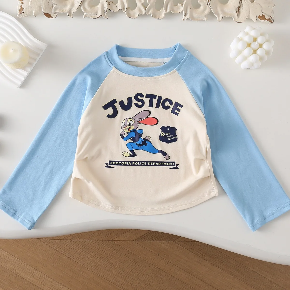 

Осенняя детская хлопковая футболка с длинными рукавами, модный свободный топ контрастного цвета с круглым вырезом для девочек, детская одежда для офицера кролика Диснея