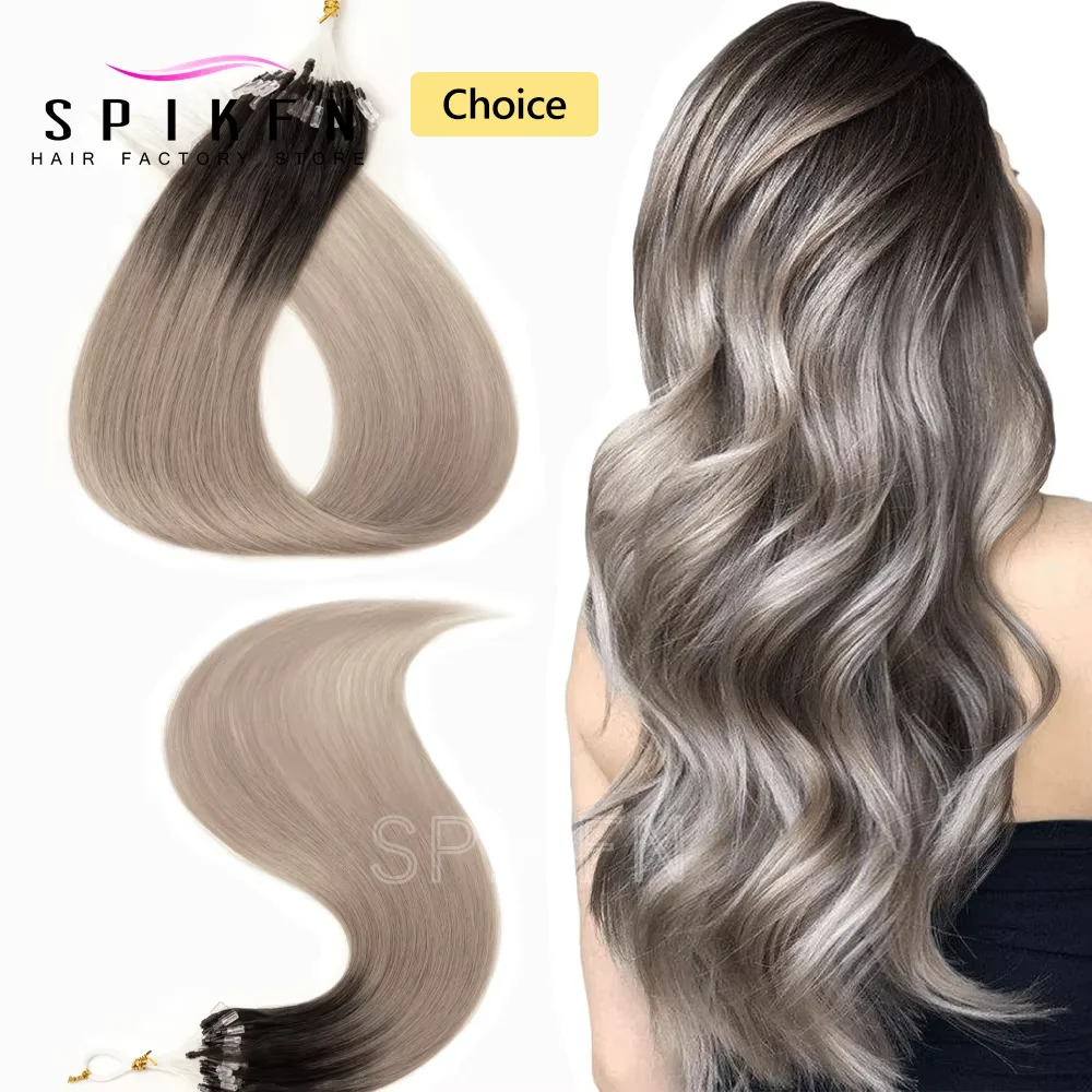 

SPIKFN Balayage Micro Loop Hair Extensions Real Natural Straight Micro Ring Link Hair 16" 20" Loop Ring Human Hair Extension
