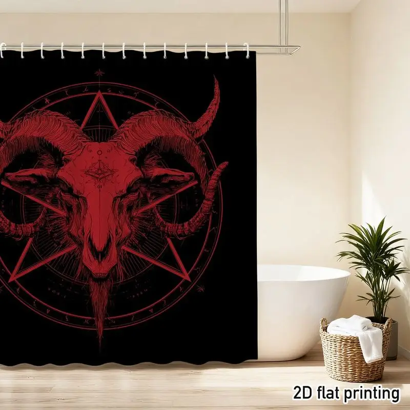VIKAMA Gothic Baphomet Goat Head Shower Curtain Pentagram Occult Print Waterproof Fabric Halloween Bathroom Decor Bath Curtain