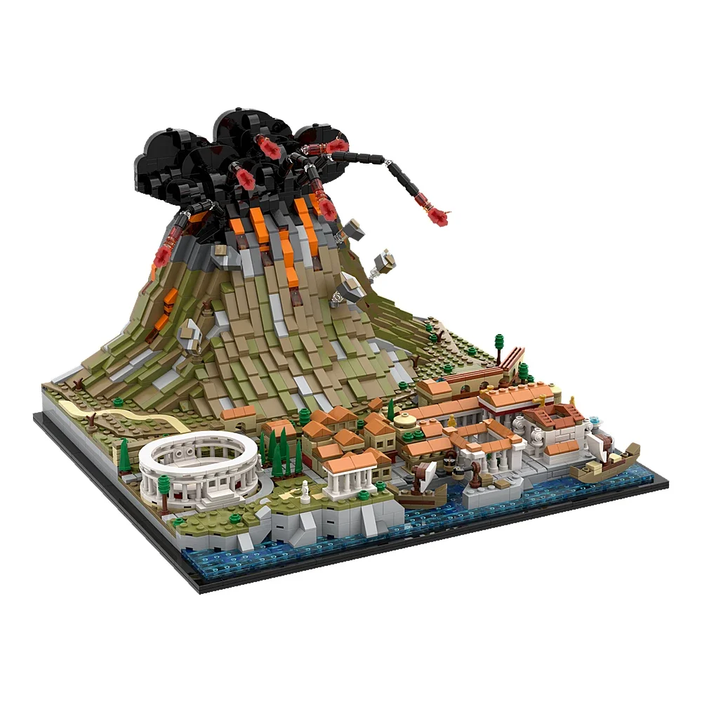 Gobricks MOC Vesuvius & Pompeii الطوب نموذج جبل Vesuvius بنة القلعة قصر الإبداعية البركانات عرض الشارع لعبة هدية