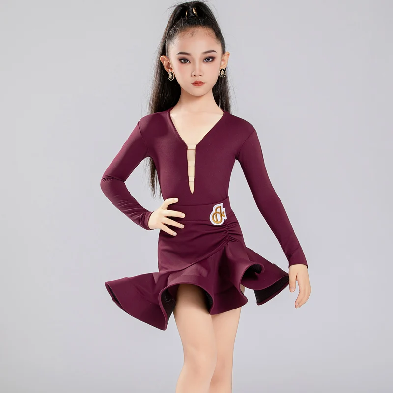 Crianças desempenho roupas de dança meninas padrão nacional vestidos de dança de salão crianças samba traje de dança latina sl14156
