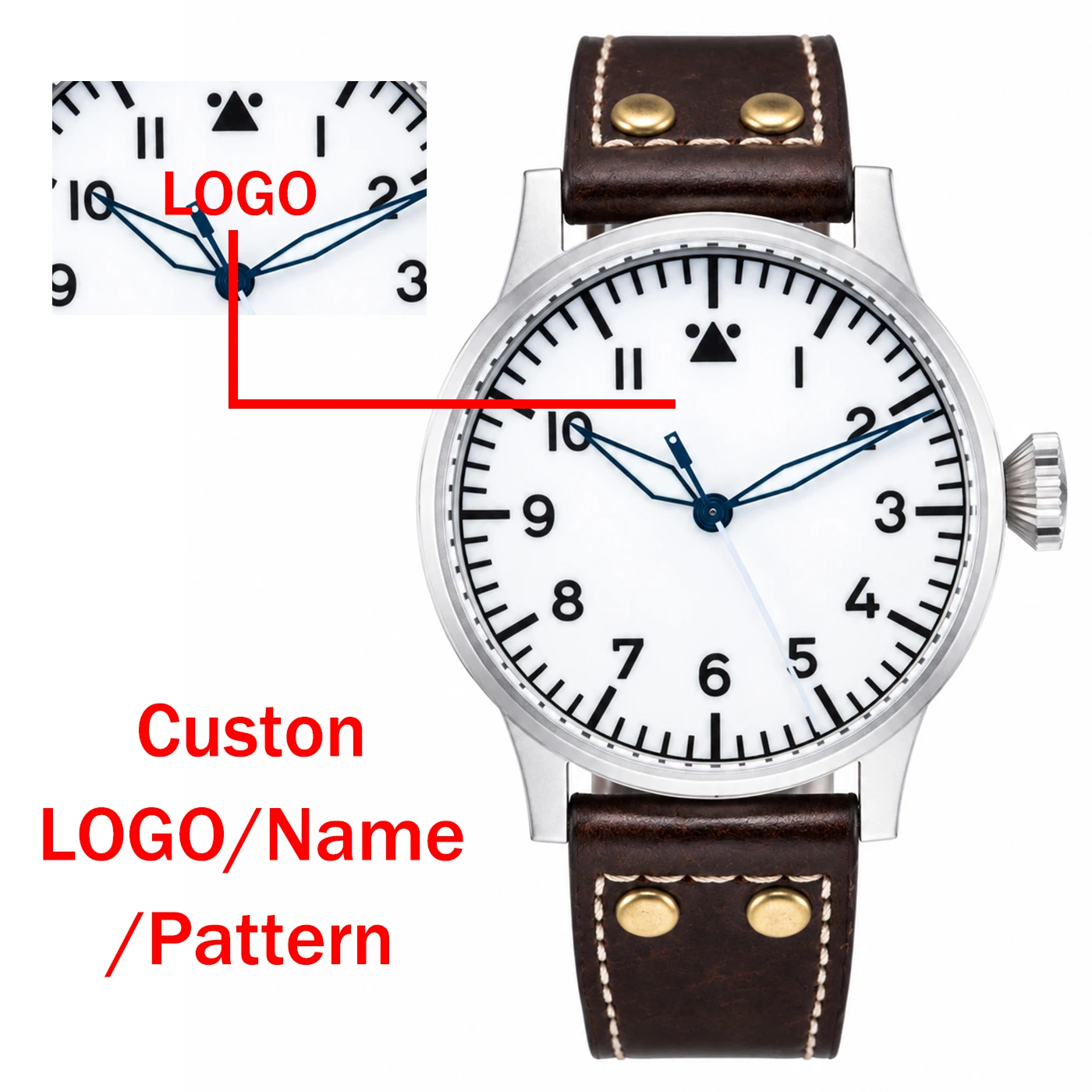 Custom Dail Retro Pilot Watch for Man Sapphire Crystal BGW9&C3 Lume PT5000 Automatic Mechanical Personalized Watches no logo