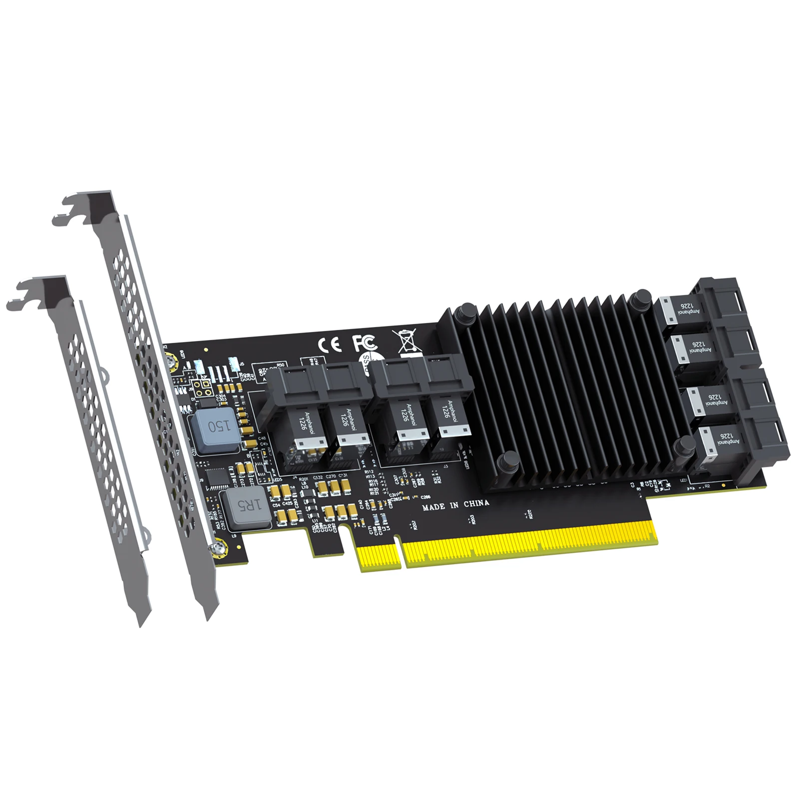 8-Port SFF-8643 to PCIE 3.0 X16 Adapter Card with PEX8749 Controller for High-Density U.2/U.3/M.2 NVMe RAID Storage Solution
