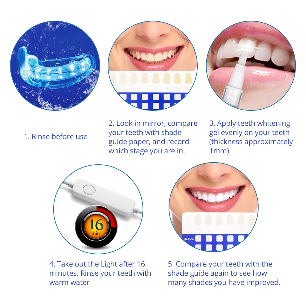 Home Use Mini Teeth Whitening LED Light Gum Stain Removal 16 LED Lights Smart Phone USB Support /iPhone/Android Charging Device