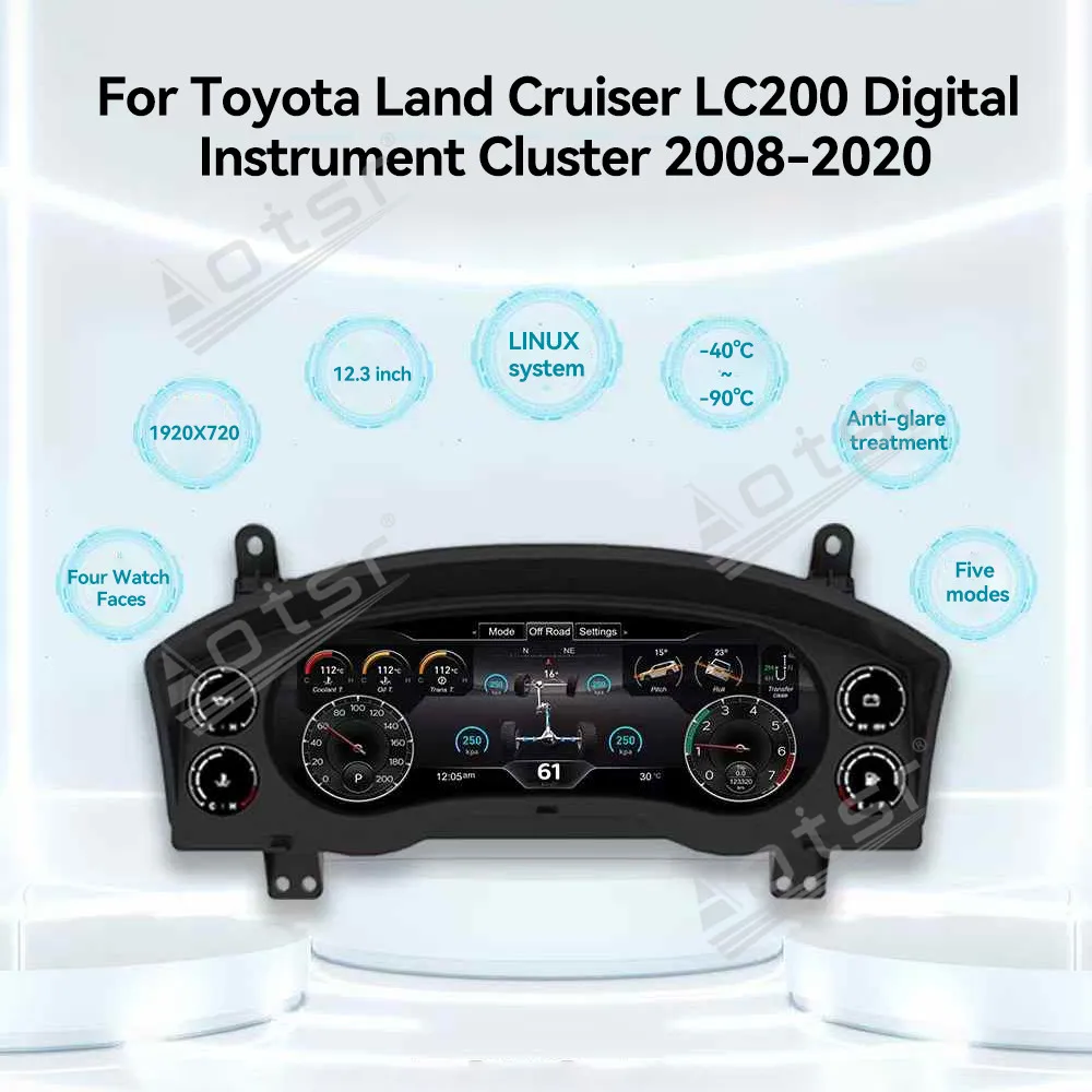 12.3'' Digital Cluster Odometer Screen For Toyota Land Cruiser LC200 LCD Multimedia Player Dashboard Speed Meter Car Accessories