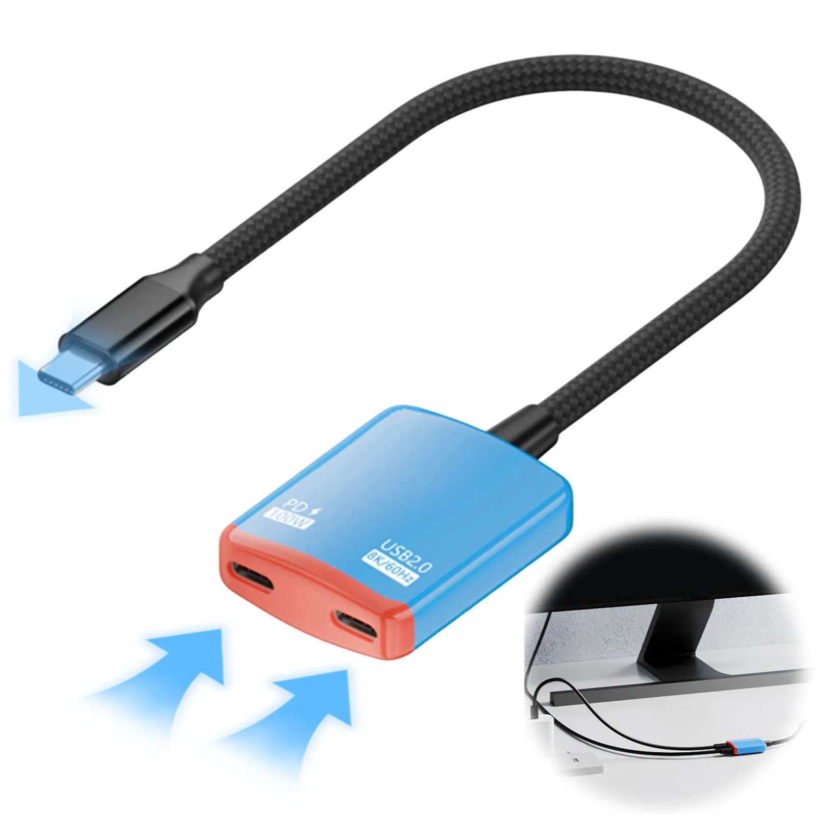 2-in-1 Type-C To AR Glasses Charging Adapter with 100W PD Fast Chargings Type-C Converter High Definition Stable Connection