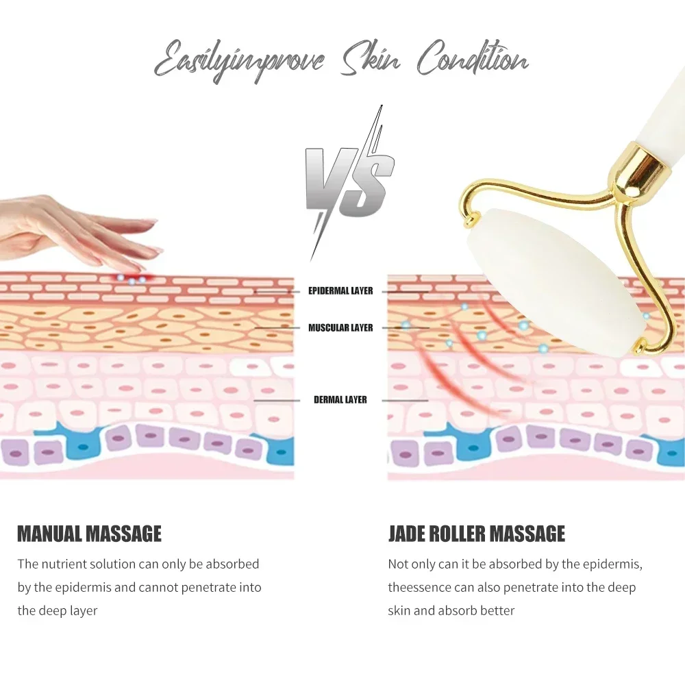천연 화이트 옥 롤러 구아샤 세트, 페이셜 바디 마사지기 롤러, 옥 스톤 마사지 세트, 페이스 리프팅 뷰티 마사지 도구