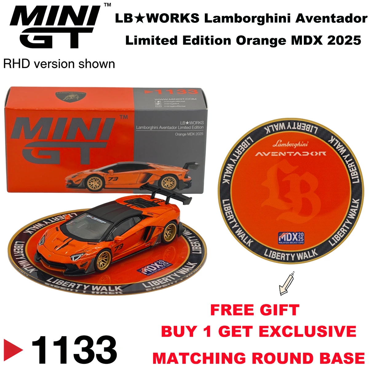 MINIGT 1133 MGT01133 1:64 LB ★ WORKS Lamborghini Aventador Limited Edition Orange MDX 2025 RHD Sammlermodellfahrzeuge aus Druckguss