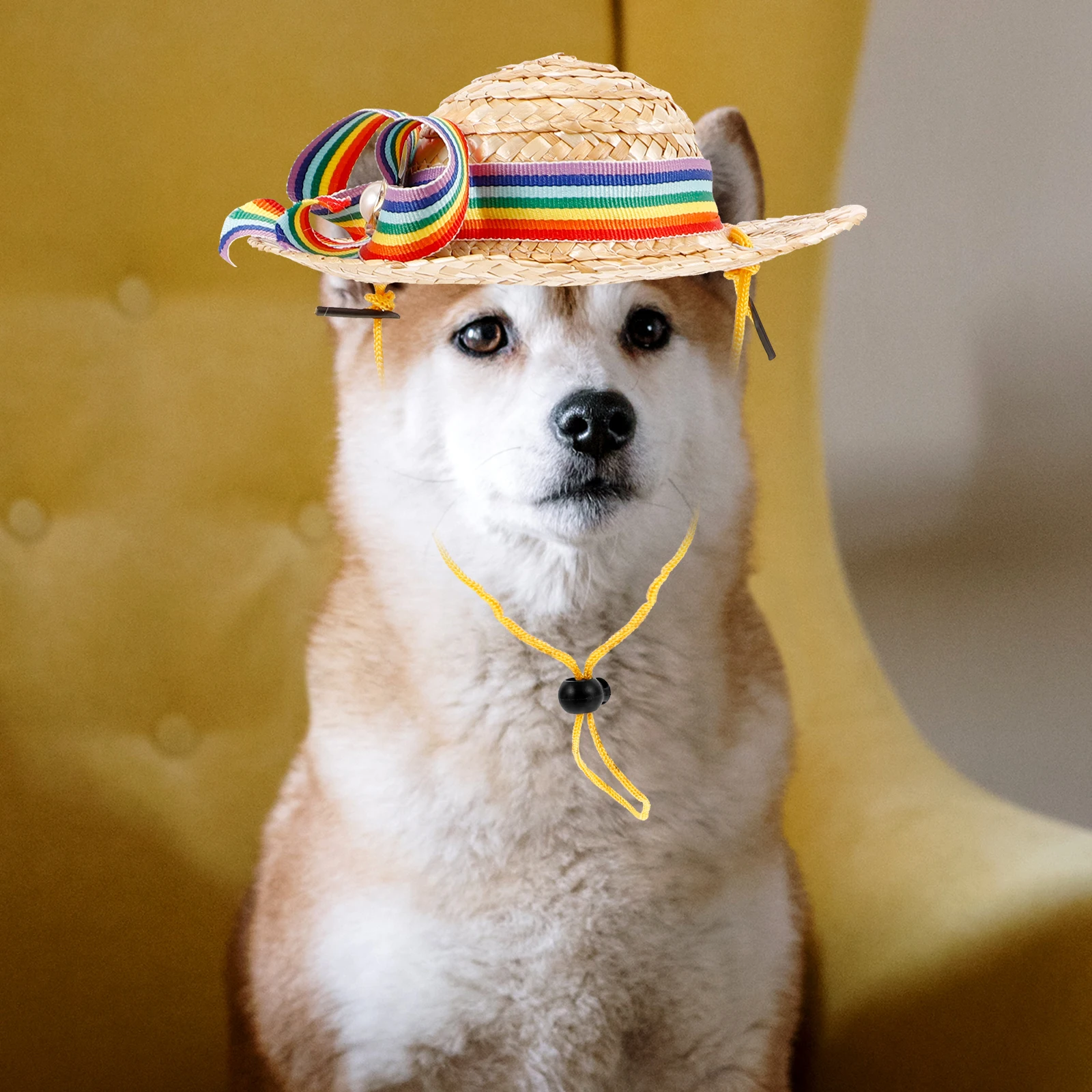 

Pet Straw Hat Lightweight Photo Prop Summer Costume Accessories Birthday Dog Cosplay Small Rainbow Woven Hat for Cats