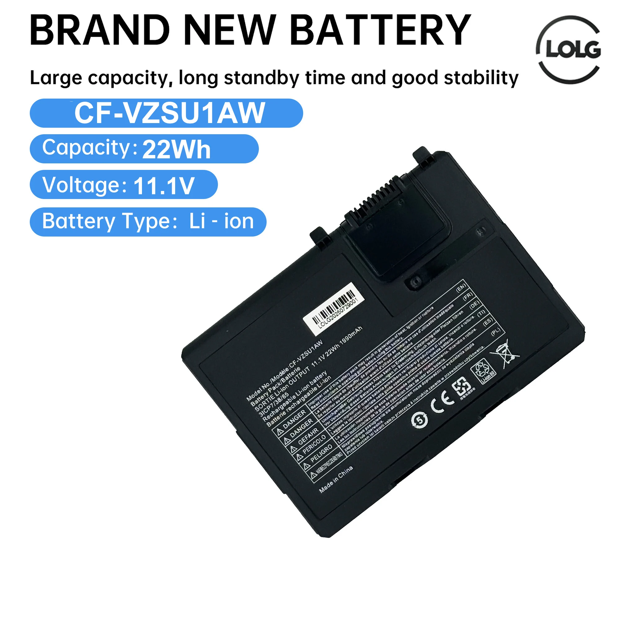 

LOLG 11.1V 22Wh 1990mAh CF-VZSU1AW CF-VZSU1BW Laptop Battery for Panasonic ToughBook CF-33 CF33