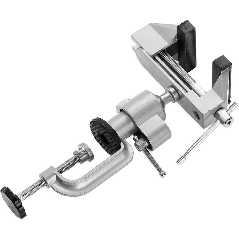 2-In-1 360 Degree Rotating Table Vise Aluminium Alloy Swivel Bench Vise Clamp for Drilling, Woodworking Mental Working Stand Too