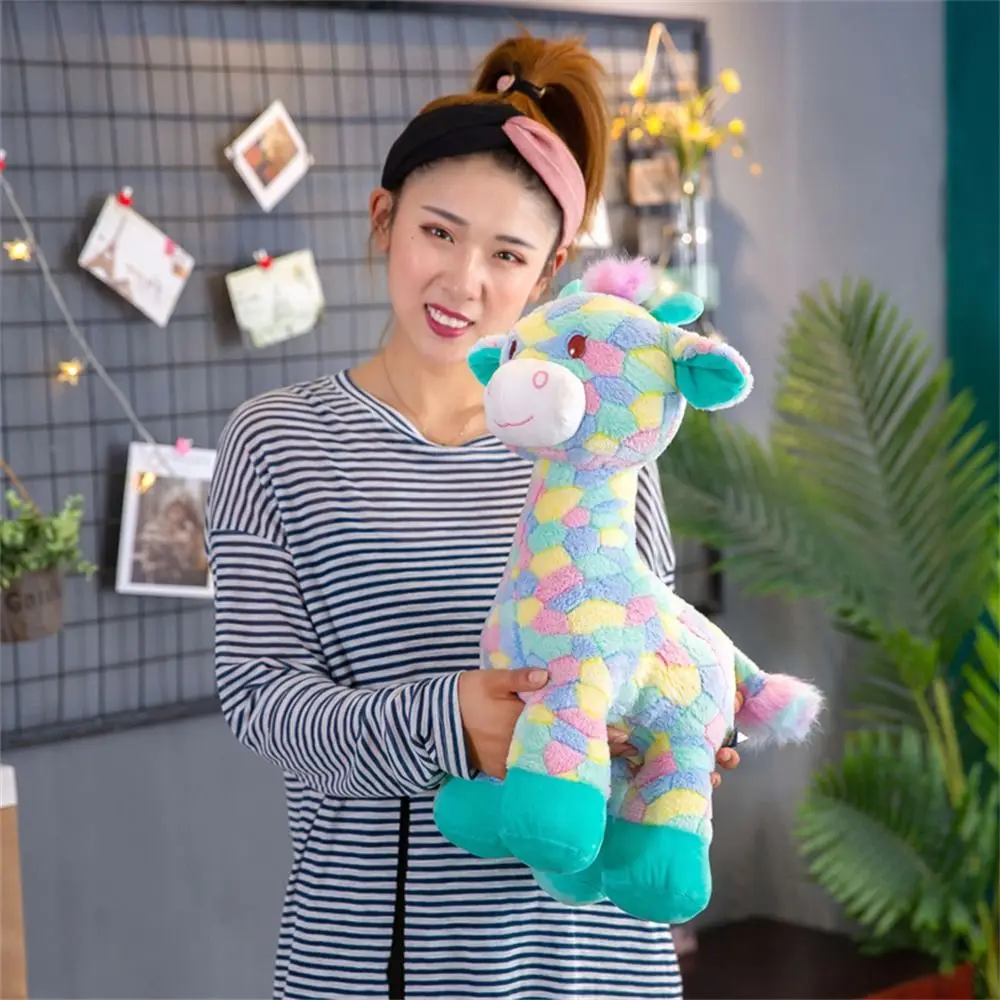 1 PCS 30CM Giraffe Doll Ornaments Simple Rainbow Giraffe Plush Statues Creative Fawn Plush Toy Sculptures