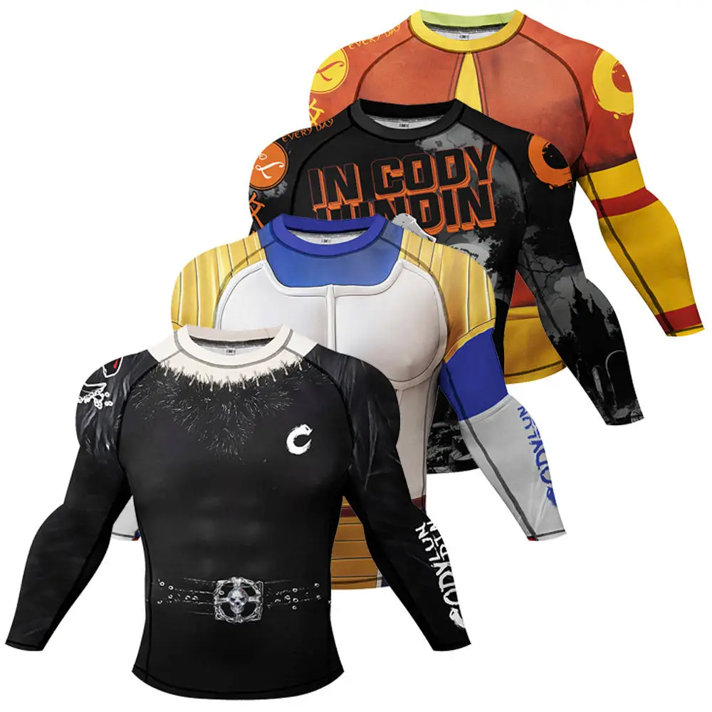 Rashguard wear mma camisetas masculinas camisa de compressão simulada manga longa camisas de boxe jiu jitsu manga longa rash guard surf nadar topos
