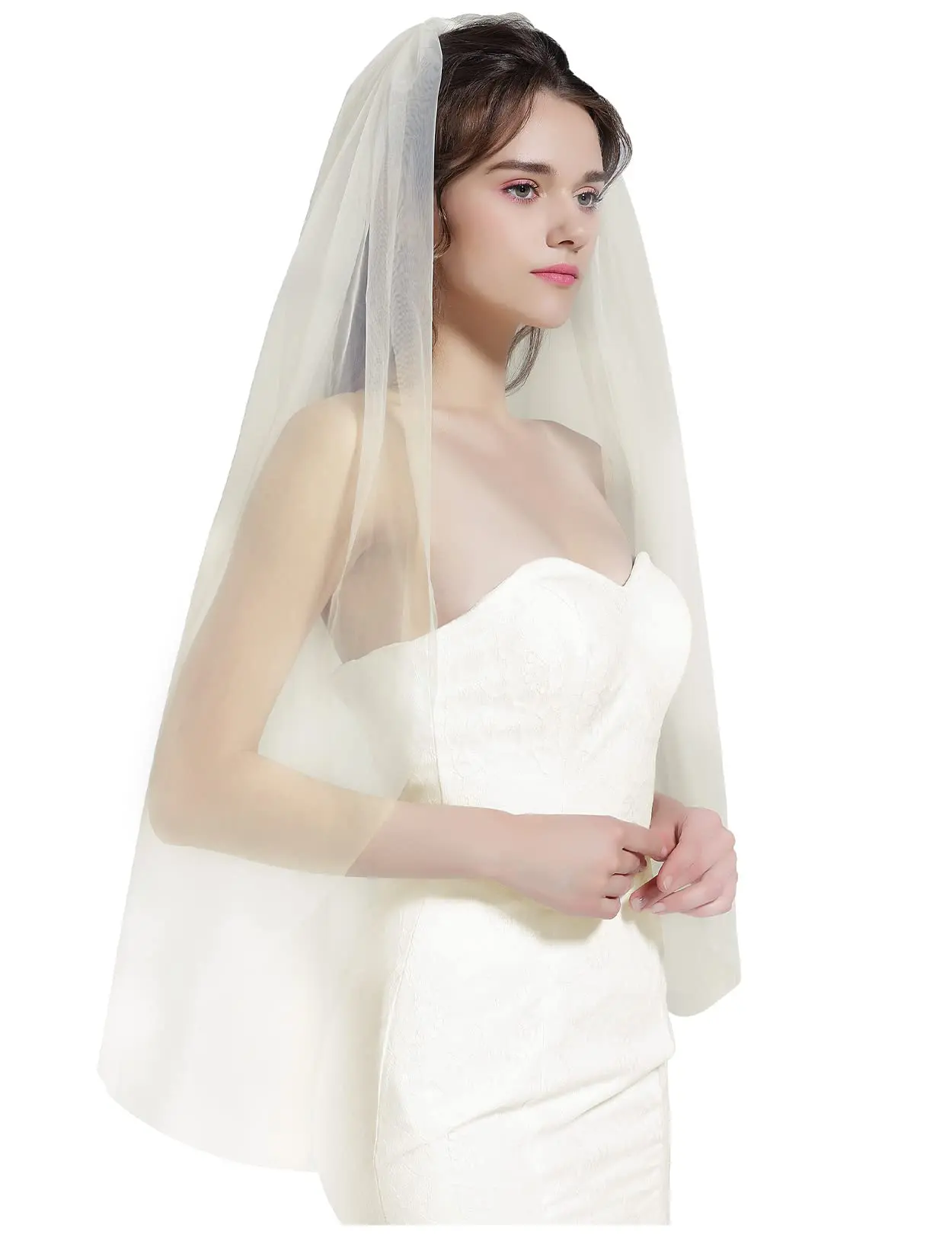 Wedding Bridal Veil with Comb 1 Tier Cut Edge Fingertip&Cathedral Length 2025