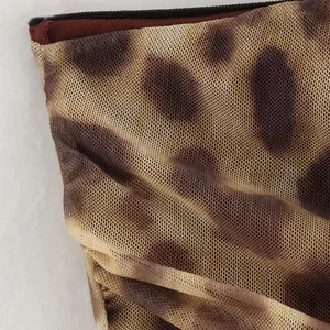 Feminino tule leopardo impressão topo com bandeau fora do ombro decote reto 2024 verão casual meninas para blusa de verão 10 principais vendas blusas estamoadas de moda - №8