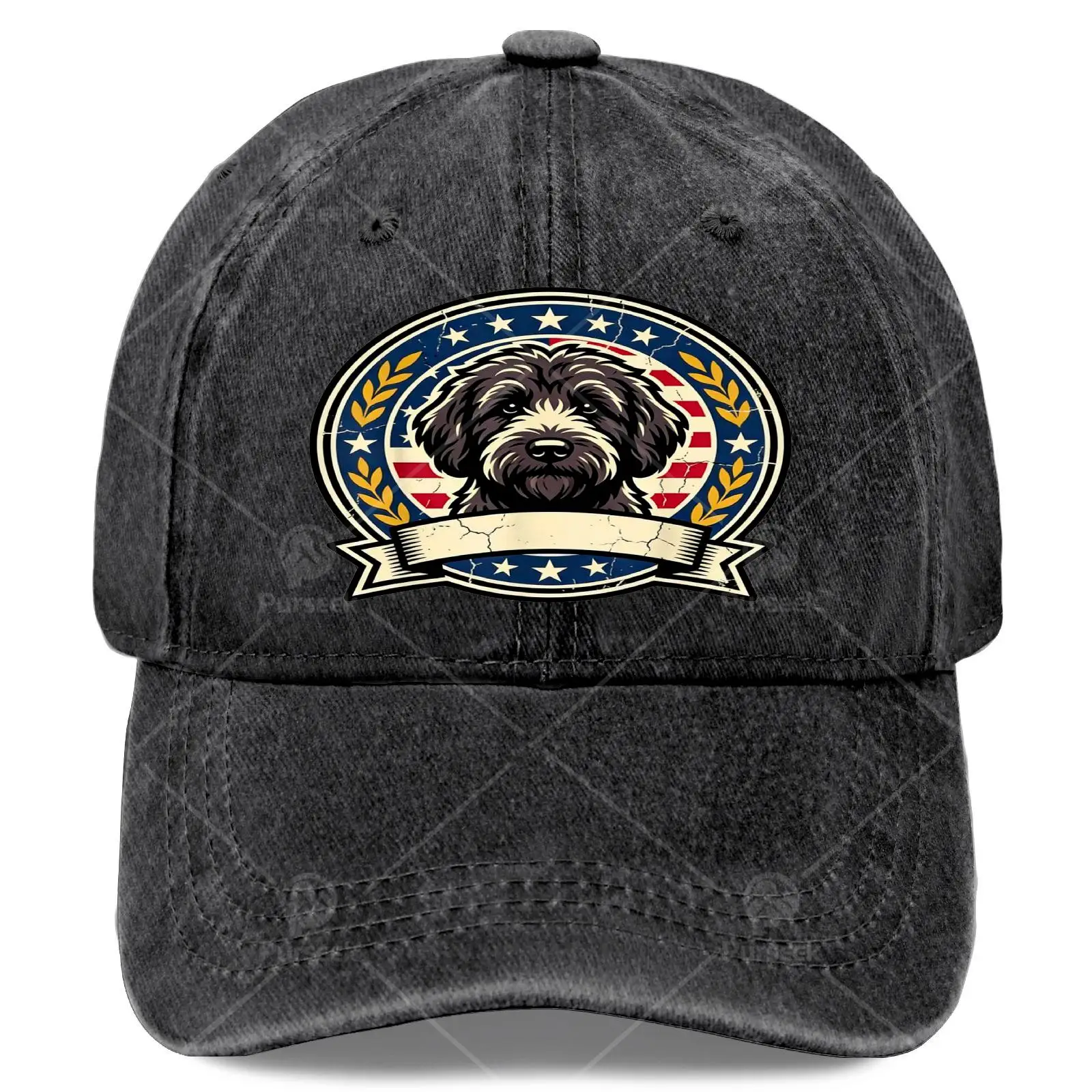 Retro Art Design Featuring a Classic Black Labradoodle for Dog Enthusiasts on a Baseball