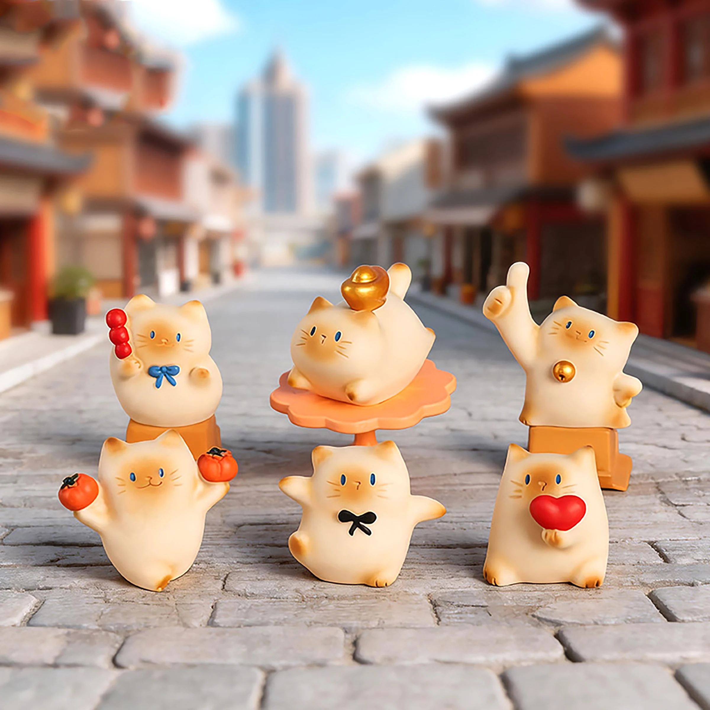 6-Piece Mini Cat Cute Accessories Set, Funny Rearview Mirror and Dashboard Decor, Resin Ornament, Car and Indoor Decoration