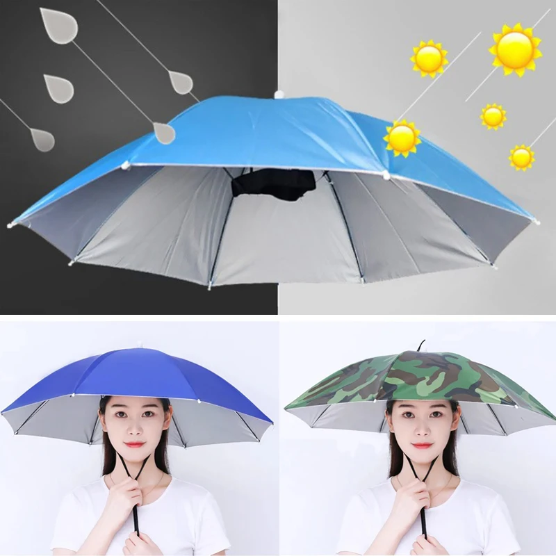 Rain Umbrella Hat Foldable Sun Shade Waterproof Fishing Headwear Cap Beach Head Hats Double-Layer UV Protection Sunscreen