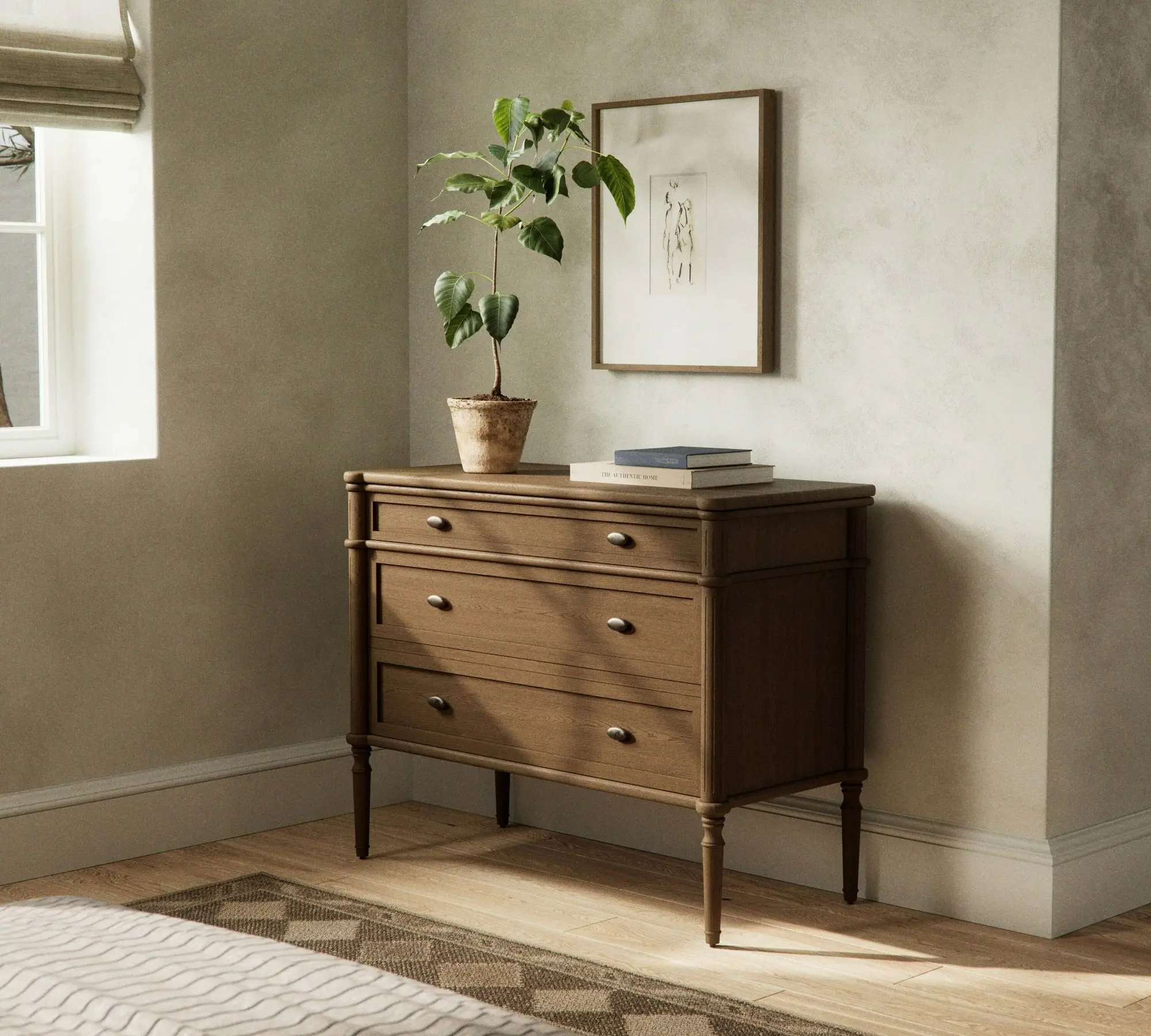 #American Vintage Solid Wood Three-drawer Cabinet, Mid-century Style, Customizable From the Manufacturer