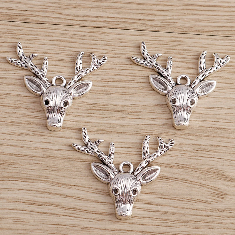 Tusember 8 Stück 31*36mm Legierungs-Rentierkopf-Anhänger für DIY-Ohrringe, Halsketten, Weihnachts-Hirsch-Anhänger, DIY-Schmuckherstellungszubehör – Detail 6
