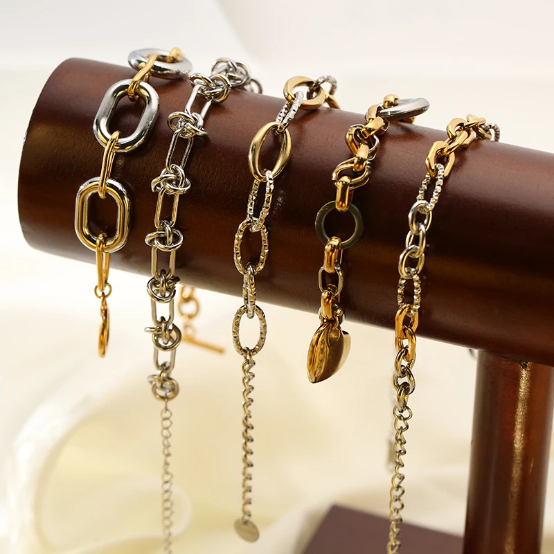 GANPUP 316L Edelstahl Gold Silber Farbe Kette Armreif Für Frauen Männer Trendy Textur Armband Wasserdicht Schmuck – Detail 7