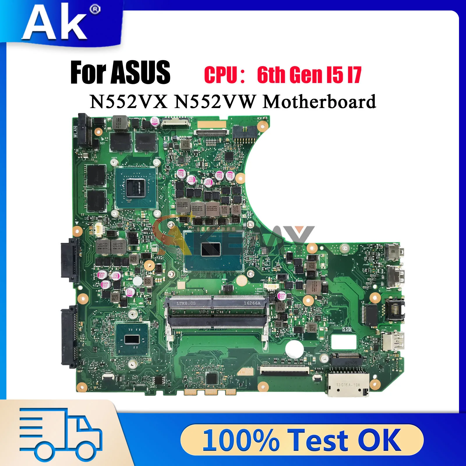 N552VW Laptop Motherboard For ASUS ROG N552VW N552VX N552V Notebook Mainboard With I5 I7 CPU 100% tests OK fast shipping stk