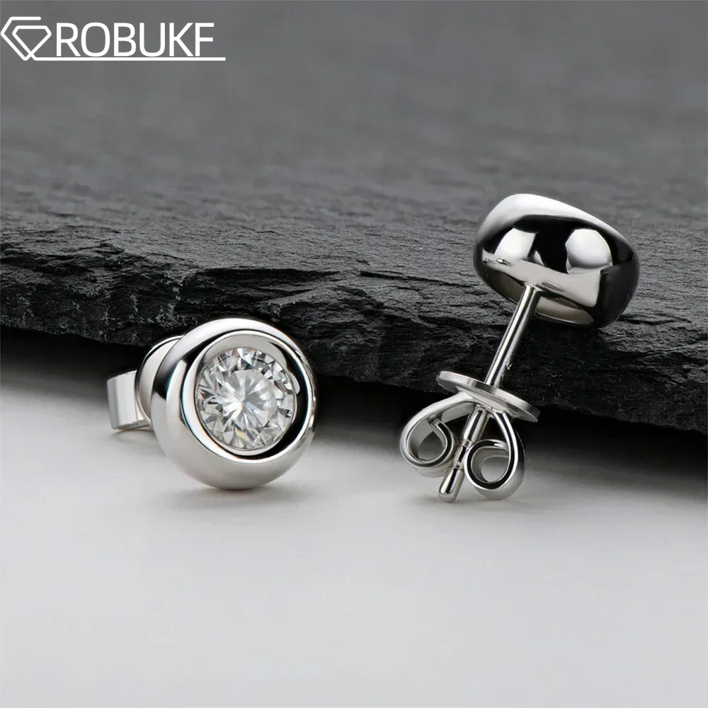 

0.3/0.5 Carat Moissanite Stud Earrings for Women Men Bezel Set Round Diamond GRA Certificate 925 Sterling Silver Jewelry Gifts