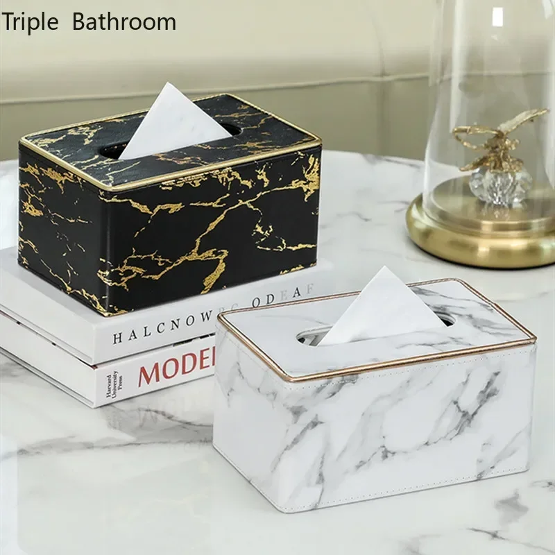 Marble Stripes Leather Tissue Boxs Home Living Room Bedroom Desktop Tissue Holder Draw Paper Storage Box Bathroom Accessories